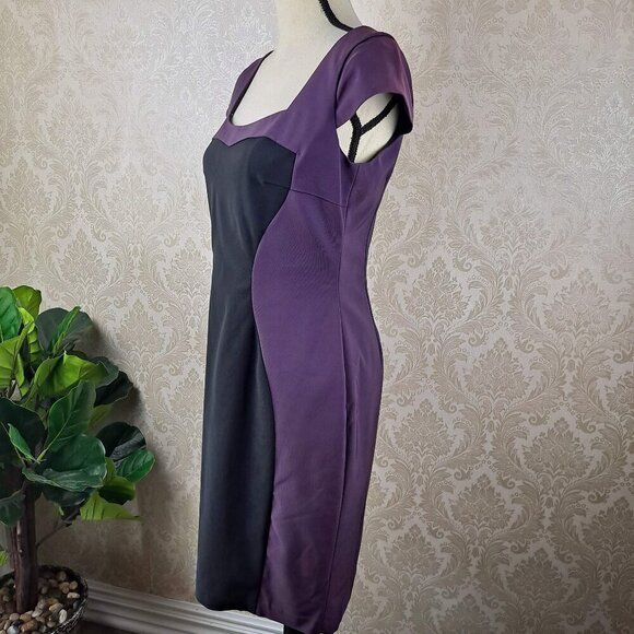 Jay Godfrey Sz 10 Purple Black Bodycon Sheath Dress Exposed Back Zip Cap Slv NWT - Picture 4 of 15